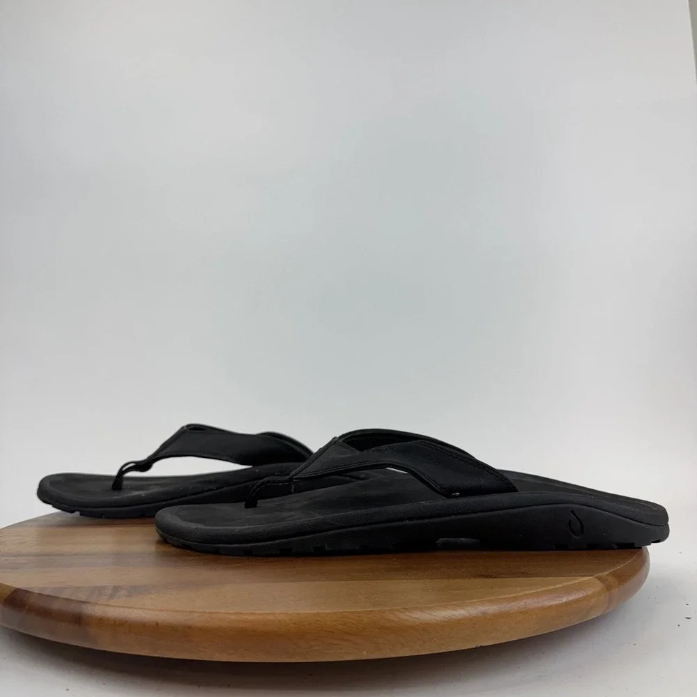 Mens Olukai Ohana Black Comfort Casual Sandals Thong Flip Flops Size 15‎ M GUC